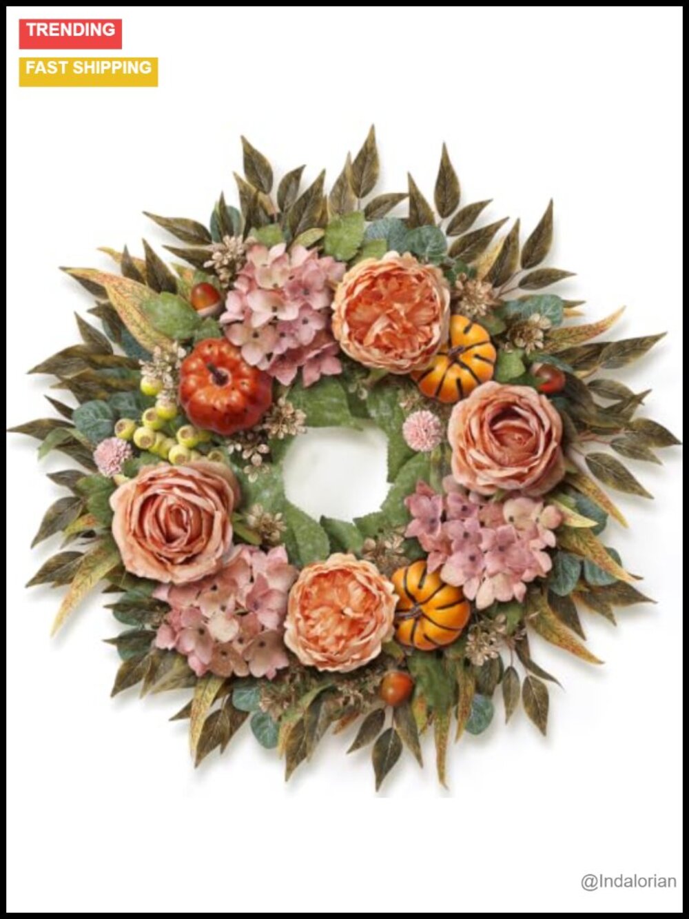 Fall Artificial Hydrangea Pumpkin Wreath Front Door Decor